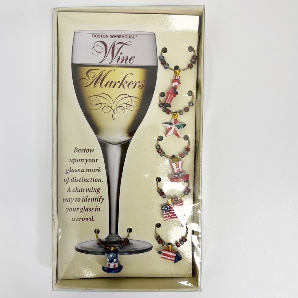Boston Warehouse Wine Markers / Charms  Americana Wine set of 6 Red White Blue